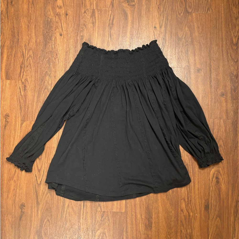Ralph Lauren Black Off The Shoulder Textured Top - Picture 2 of 4